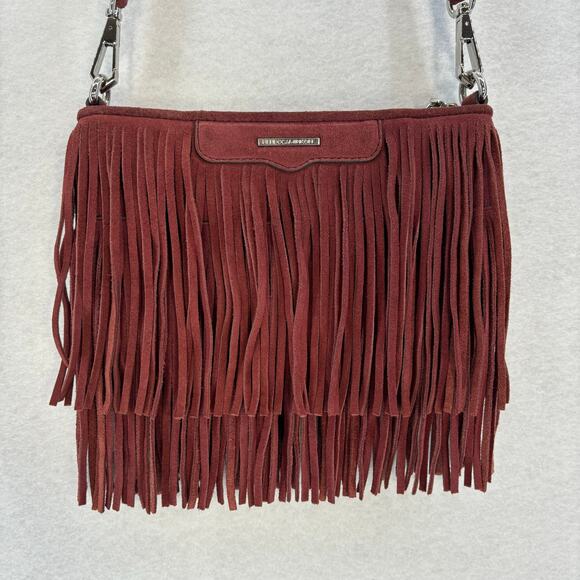 Rebecca Minkoff Crossbody Bag Deep Red Finn Fringe Suede Hippie Boho